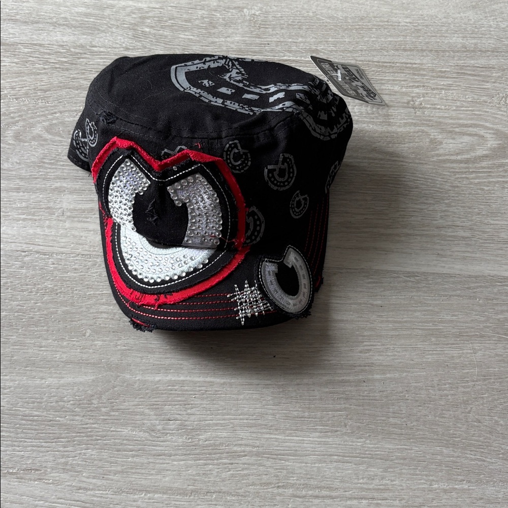 Black and Red Embroidered Cap with Bling accents